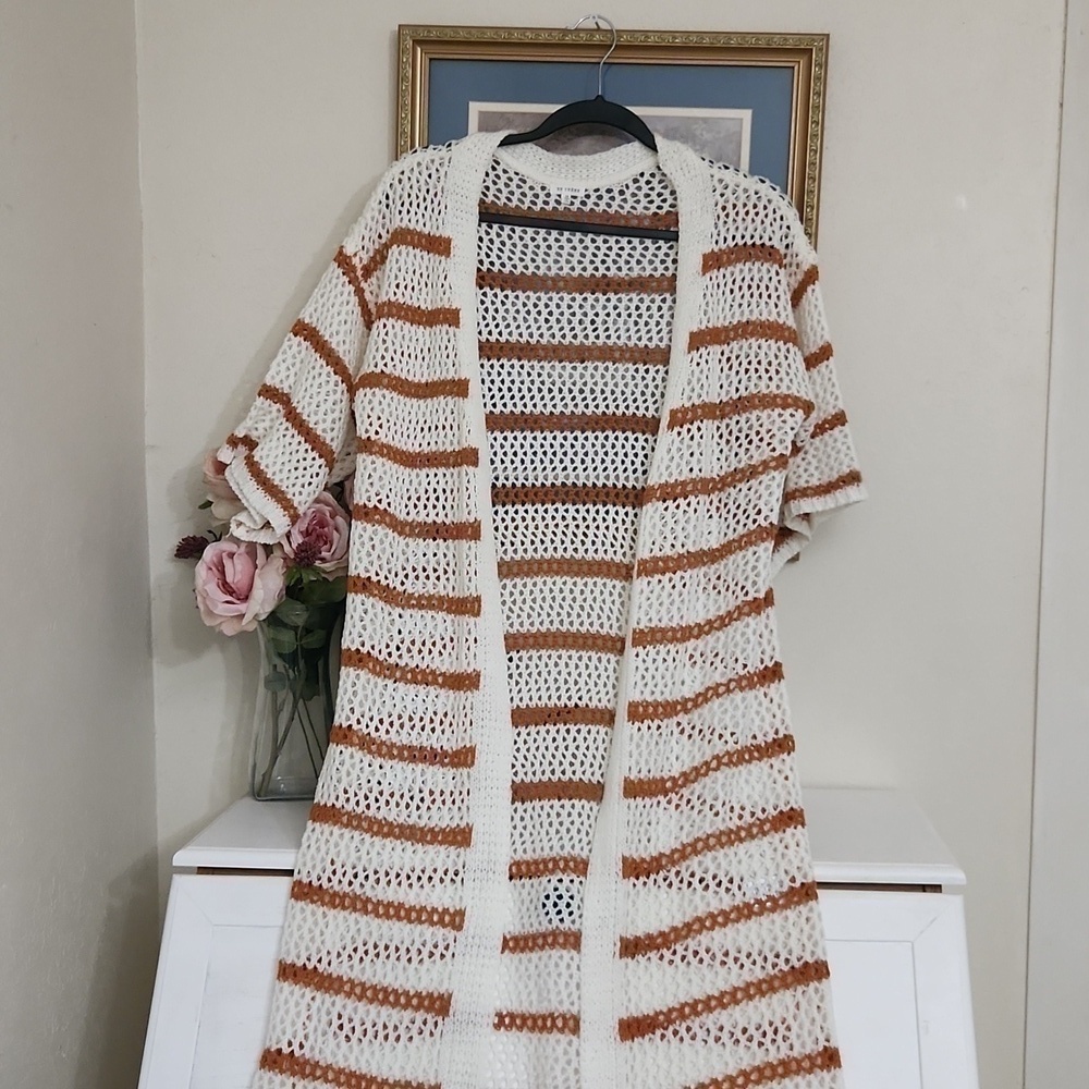Crotchet Long line Cover Up Duster Photo's Medium Beach Cruise Vacation - Picture 11 of 11